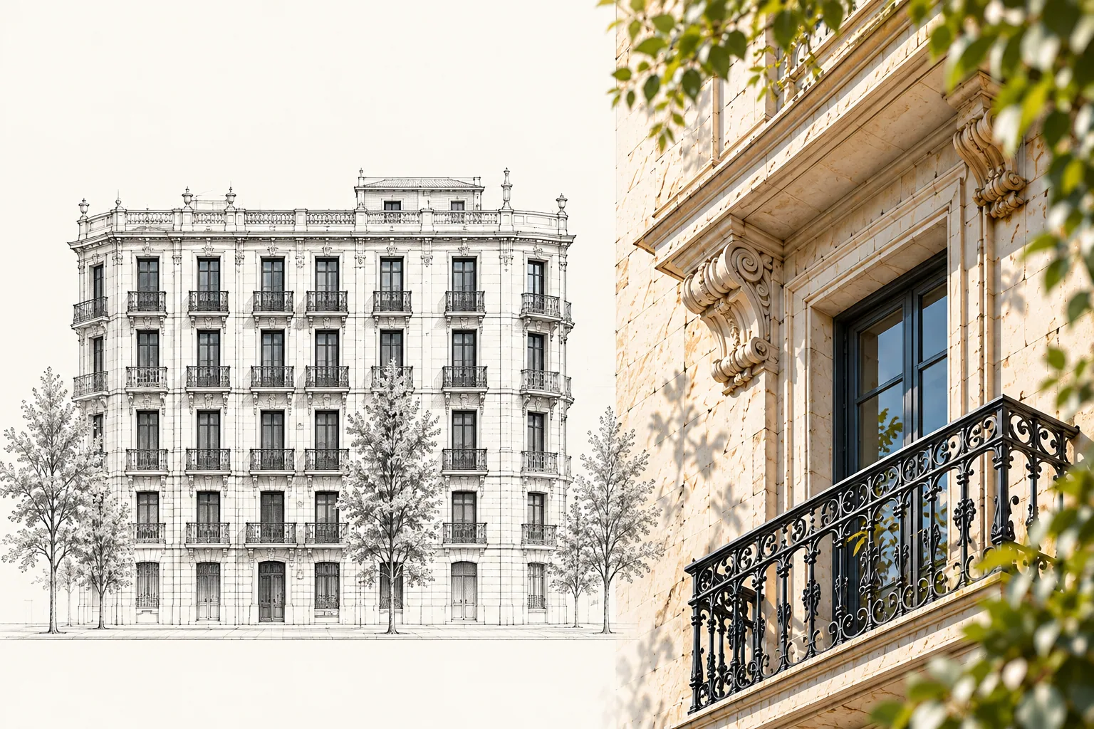 Lectura conceptual de una fachada completa y de un detalle constructivo