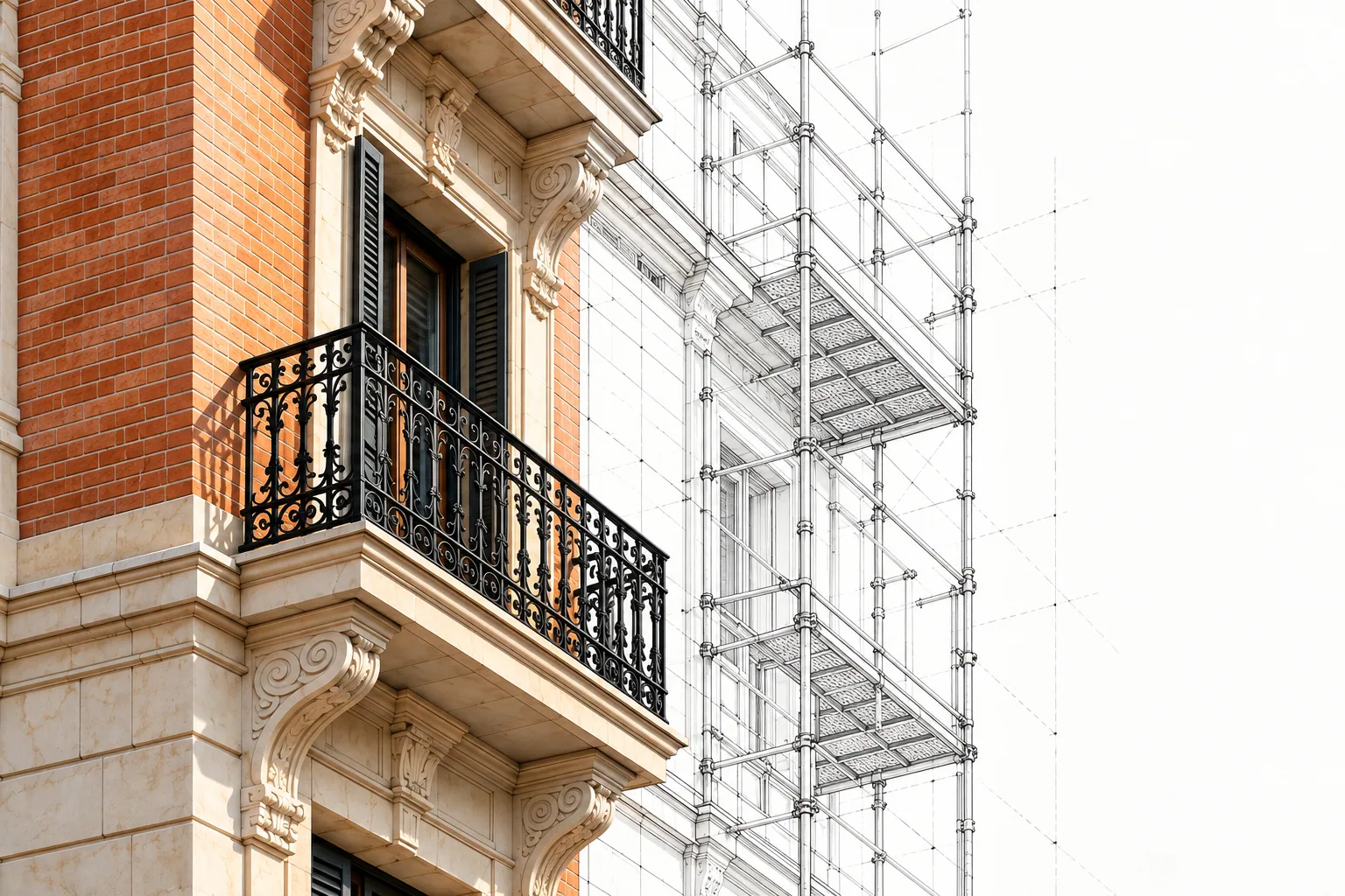 Ilustración conceptual de accesos y condicionantes de un edificio