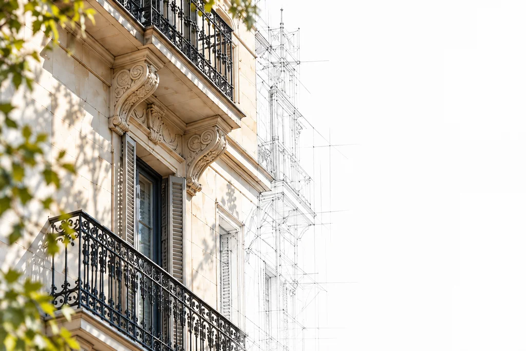 Detalle conceptual de un balcón y su fachada