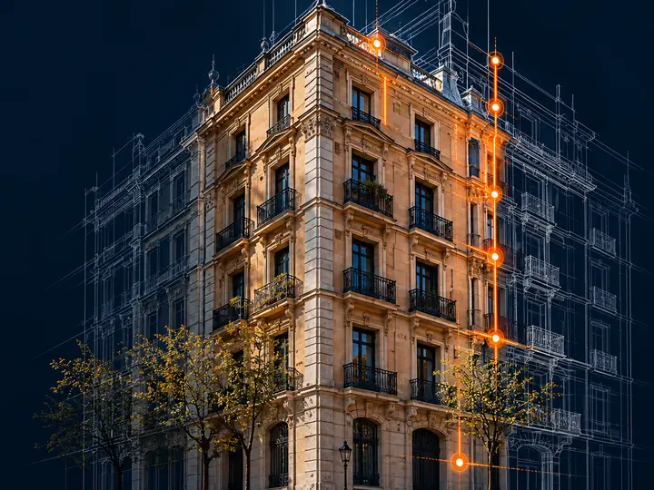 Edificio analizado por plantas durante una inspección técnica